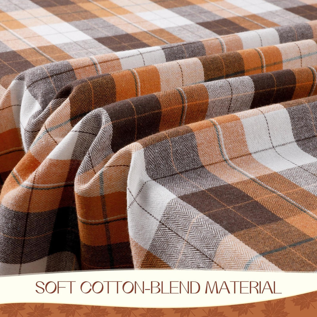 Fall Checkered Tablecloth Rectangle, 60 x 84 Inch, Brown
