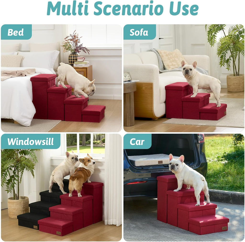 Dog Stairs with Storage, 22" H Wider Dog Steps, 4-Step
