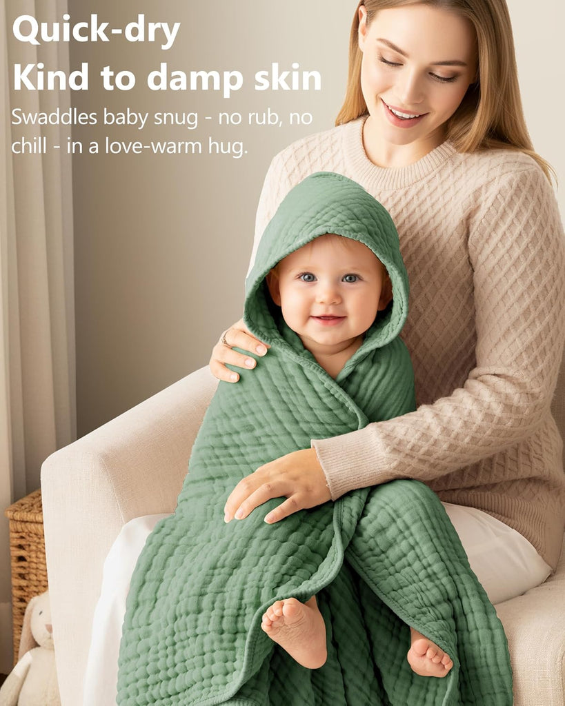 Bath Towels, 100% Muslin Cotton Hooded Baby Towels for Newborn, 2 Pack Baby Towels with Hood for Infant Toddler
