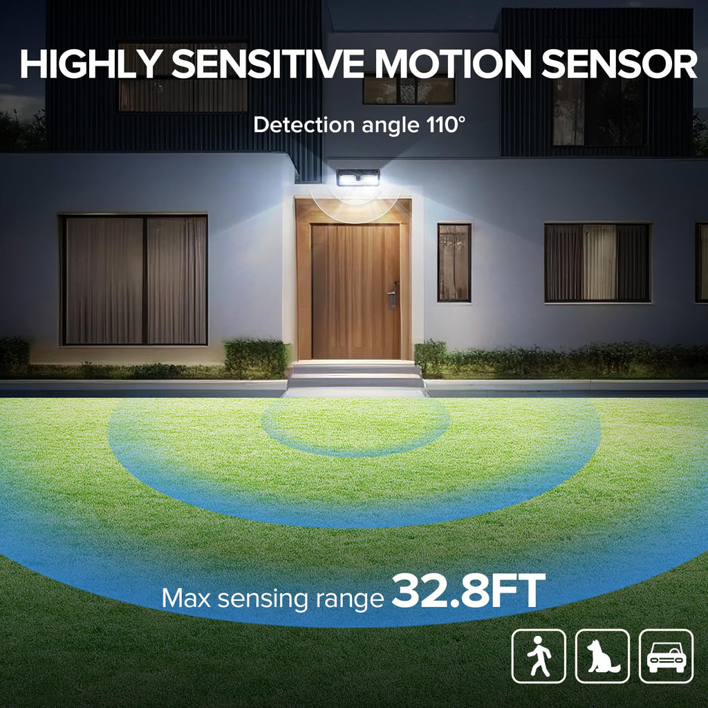 Solar Lights Motion Sensor Outdoor, 258 LEDs Solar Powered Security Lights, 3 Lighting Modes, Waterproof Wall Lights