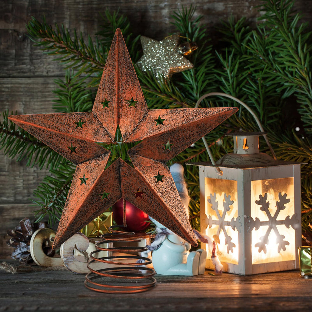 7.8 Inch Large Rustic Christmas Star Tree Topper