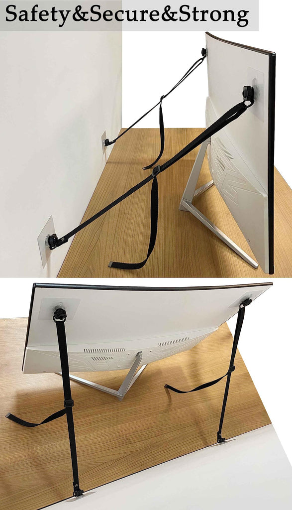 6 Pack Adjustable TV Safety Straps, No-Drill Adhesive Anti-Tip Furniture Anchors for Baby Proofing, Flat Screens Fix