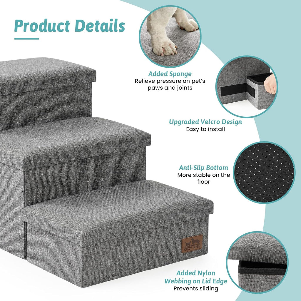 Dog Stairs with Storage, 16.7" H Wider Dog Steps, 3-Step