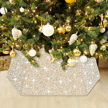Sequin Christmas Tree Ring Collar Collapsible 25.59 Inch Champagne Gold Tree Skirt Velvet Tree Stand Cover for Xmas