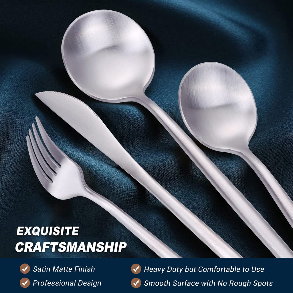 48-Piece Matte Silverware Set with Steak Knives, Flatware Set for 8, Stainless Steel Forks and Spoons Silverware