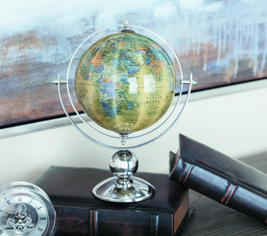 Stainless Steel Metal Globe, 10" x 7" x 11", Silver