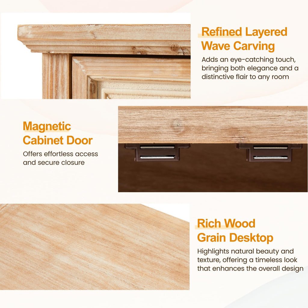 Sideboard Buffet Kitchen Storage Cabinet, Solid Wood Credenza Accent Cabinet, Cupboard Console Table with 2 Craved