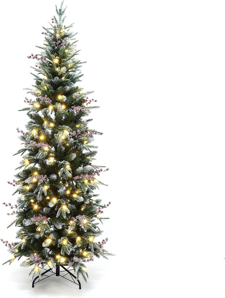 LuxenHome 6.5FT Slim Christmas Tree, Prelit Skinny Artificial Christmas Tree with 190 LED Lights, Realistic Pencil