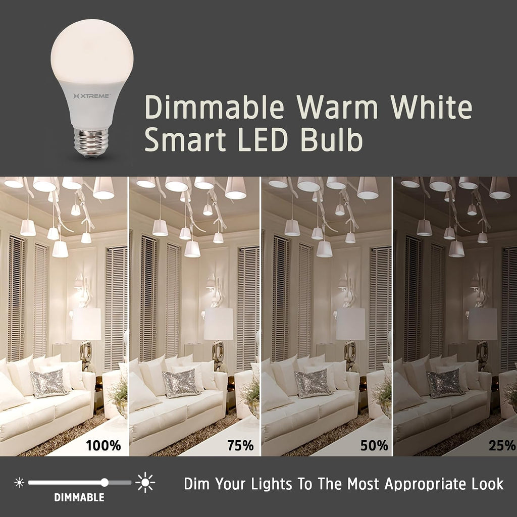 Smart Wi-Fi Dimmable Warm White LED Light Bulb, 1 Bulb, A19, E26, Mobile App Control, 9 Watt
