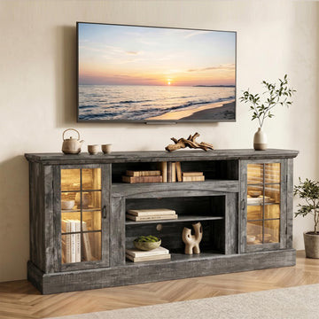 70" Farmhouse TV Stand for 80 Inch TV, Entertainment Center with Storage Cabinets, Media Console Table, Grey