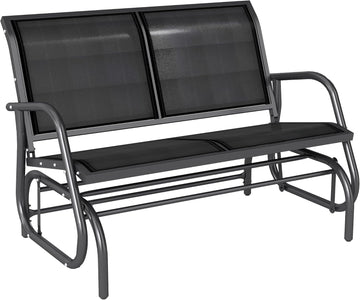 2-Person Outdoor Glider Bench with Steel Frame, Black | Double Swing Rocking Chair, Loveseat, for Outside Patio