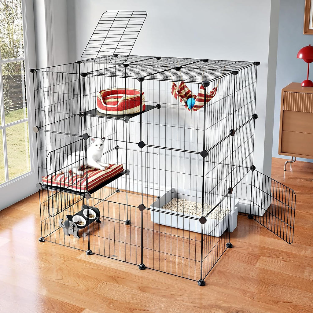 3-Tier Cat Cages Indoor Enclosure DIY Cat Playpen Catio Detachable Metal Wire Kennels Cats Crate Large Extra Exercise