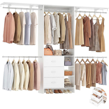 Closet System, Closet Organizer with 3 Wooden Drawers, 8FT Closet Organizer System, 96'' Walk-in Closet Wardrobe