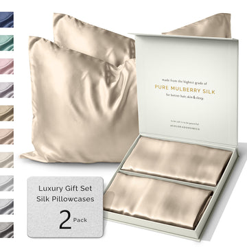 Silk Pillow Cases 2 Pack | 22 Momme Mulberry Silk Pillowcase Set of 2 | All Sides 100% Pure Silk Slip Pillowcases