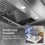 48 Inch Stainless Steel Range Hood Insert 1150 CFM 4 Speed LED Lights Dishwasher-Safe Baffle Filters