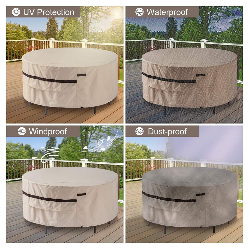 Round Patio Table Cover 76'' Dia Waterproof Patio Furniture Set Covers 30''h Outdoor Lawn Table and Chair Covers