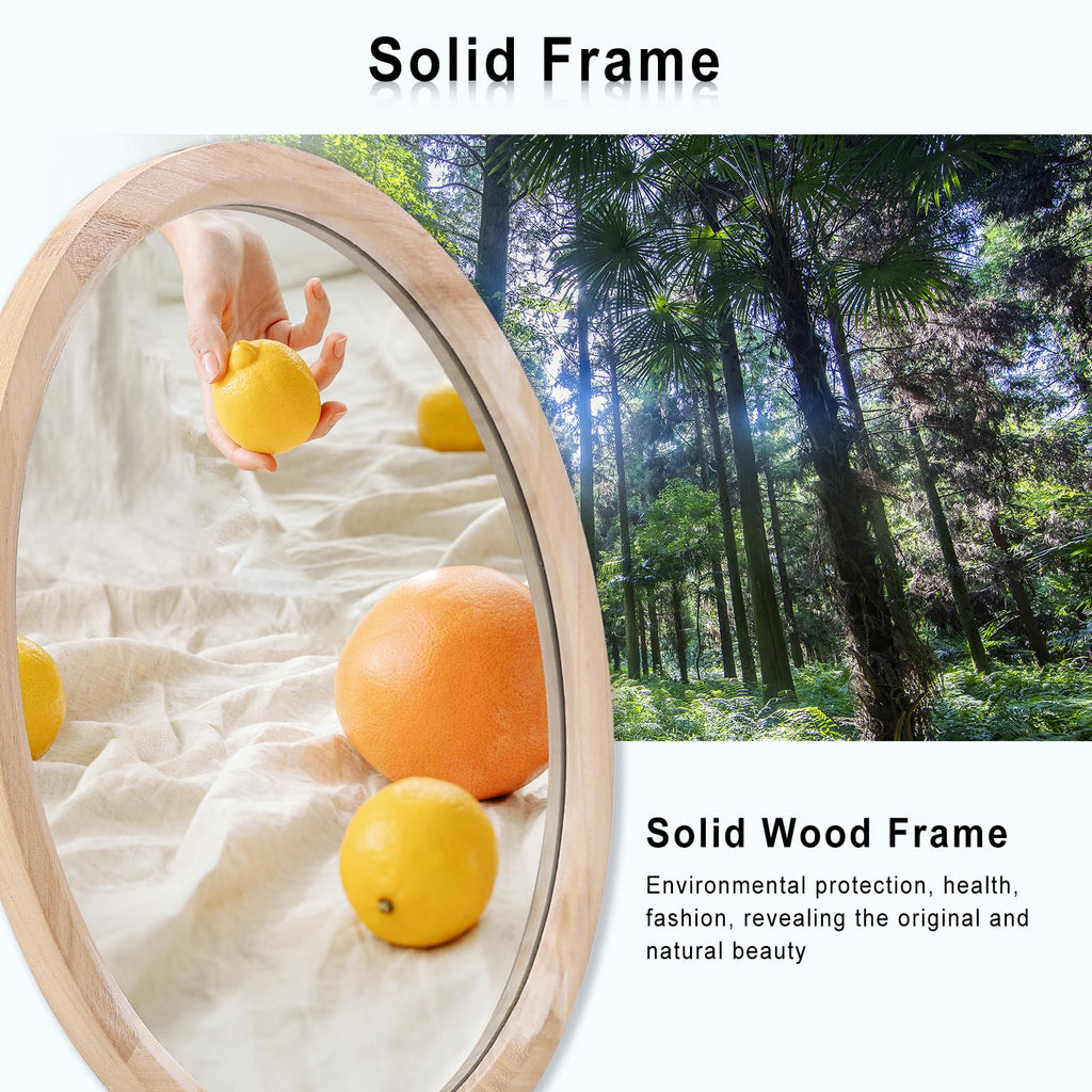 17''Round Wood Mirror, Small Circle Mirror, Nursery Mirror, Boho Wall Decor