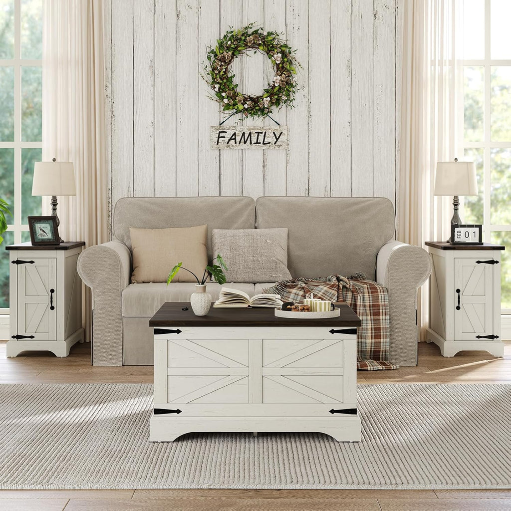 Farmhouse Lift Top Coffee Table, Square Wood Center Table with Large Hidden Storage Compartment