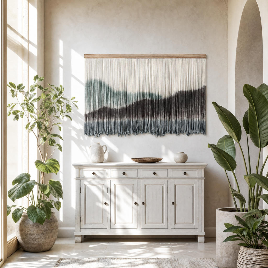 Large Dip-Dye Macrame Wall Hanging Tapestry 59"x38" (Green Brown)