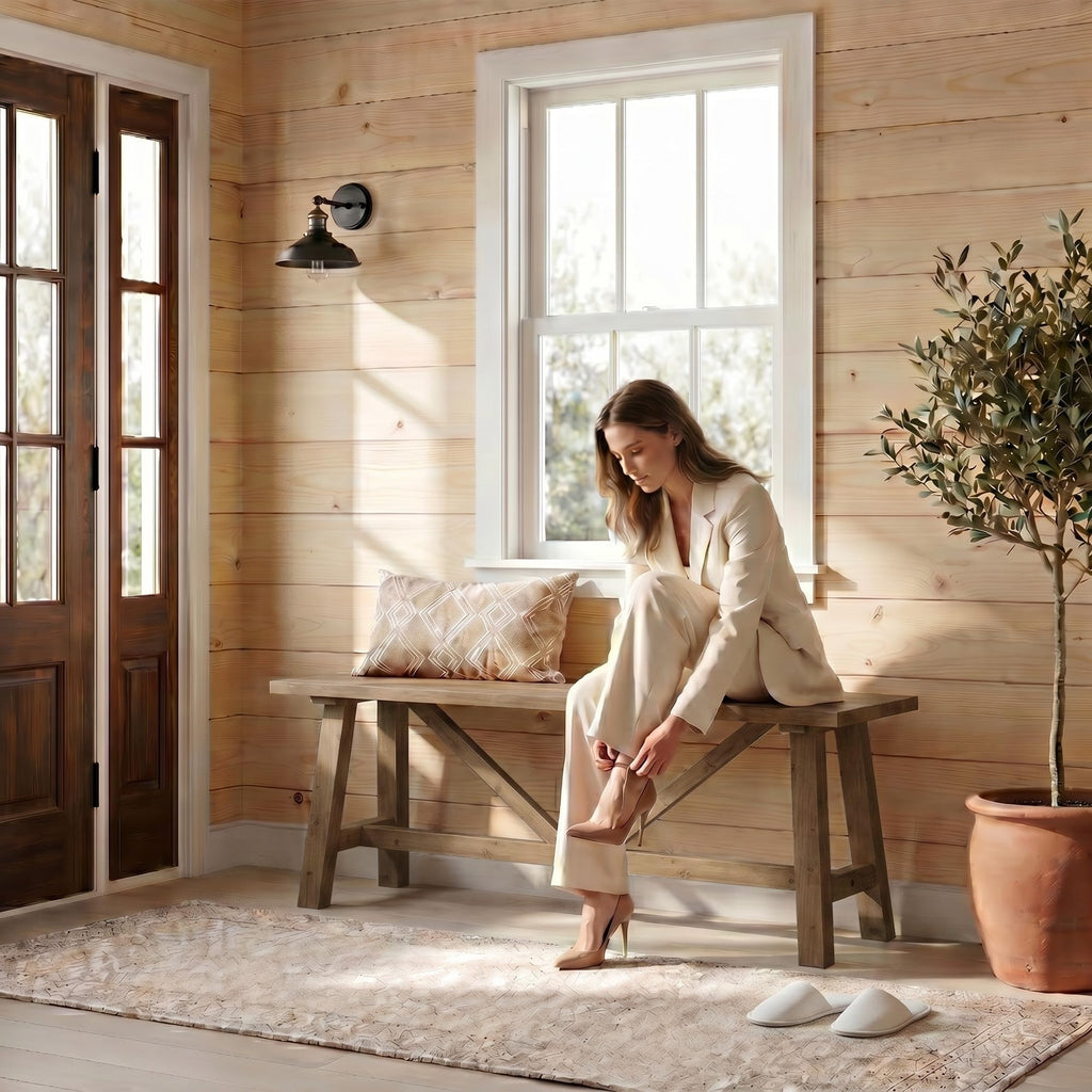 43" Farmhouse Solid Wood Bench, Narrow Long Seat, Natural