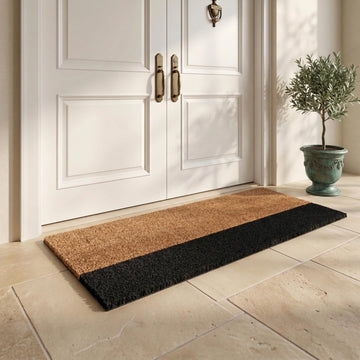 Modern Non Slip Doormat - Durable, Thin - Natural Coir & Rubber - Entryway, Double Door, Porch, Patio - Black Belt