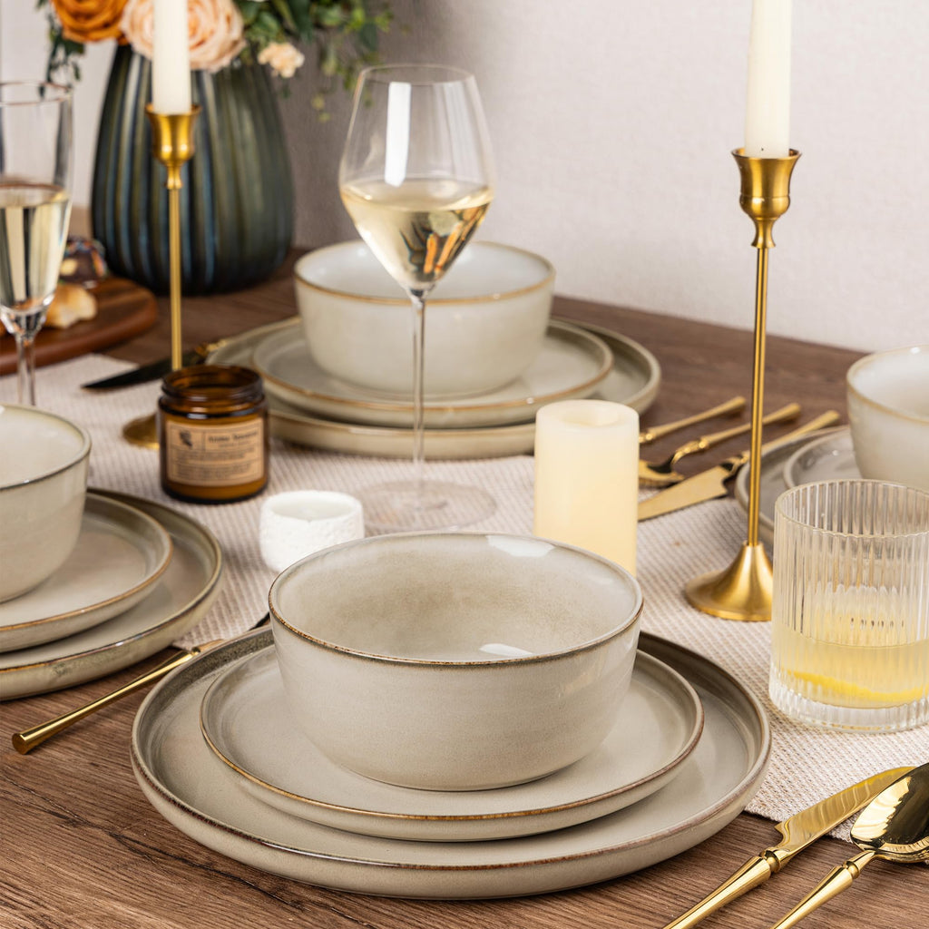 Stoneware Dinnerware Sets for 4, 12 Piece Plates and Bowls Sets