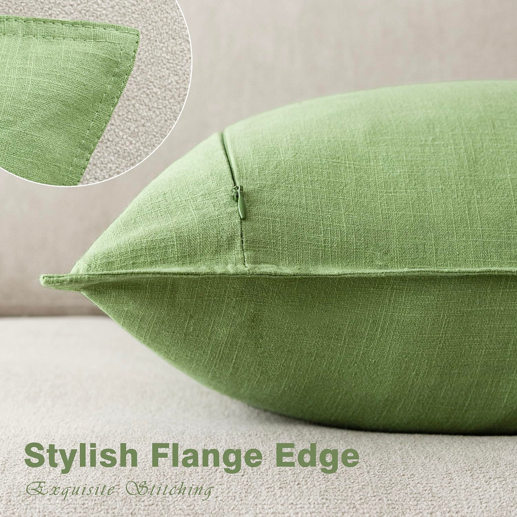 Linen Solid Decorative Throw Pillow Covers 18x18 Inch Lime Green