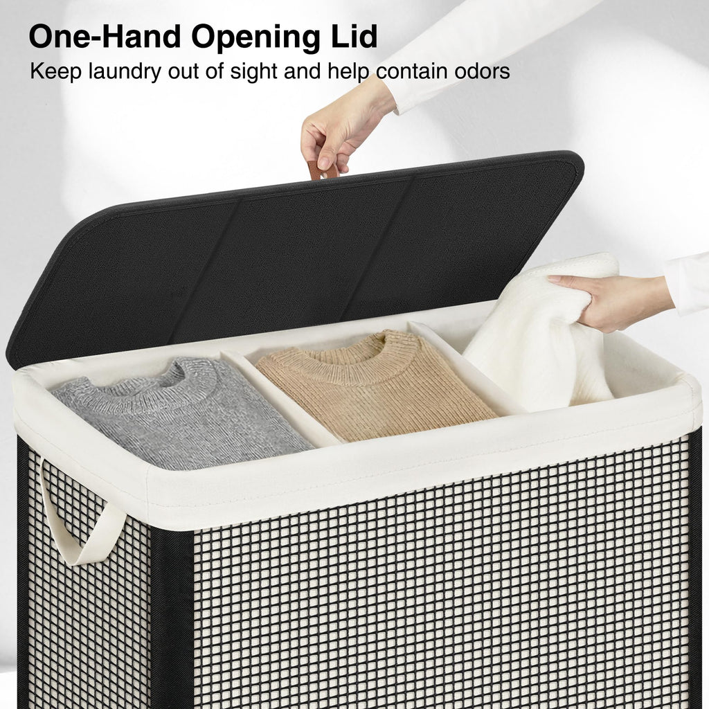 3 Section Laundry Hamper with Lid, 180L Steel-Frame 3 Compartment Laundry Sorter with Removable Washable Liner