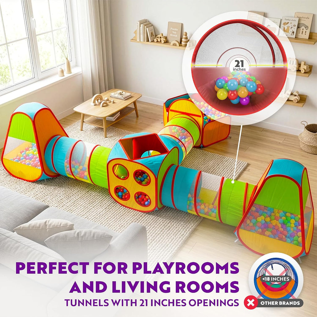7pc Kids pop up Play Tent, Crawl Tunnel & Ball Pit for Toddlers