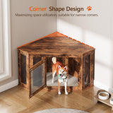Corner Dog Crate Furniture, Wooden Dog Kennel End Table, Decorative Pet Crate Indoor Use