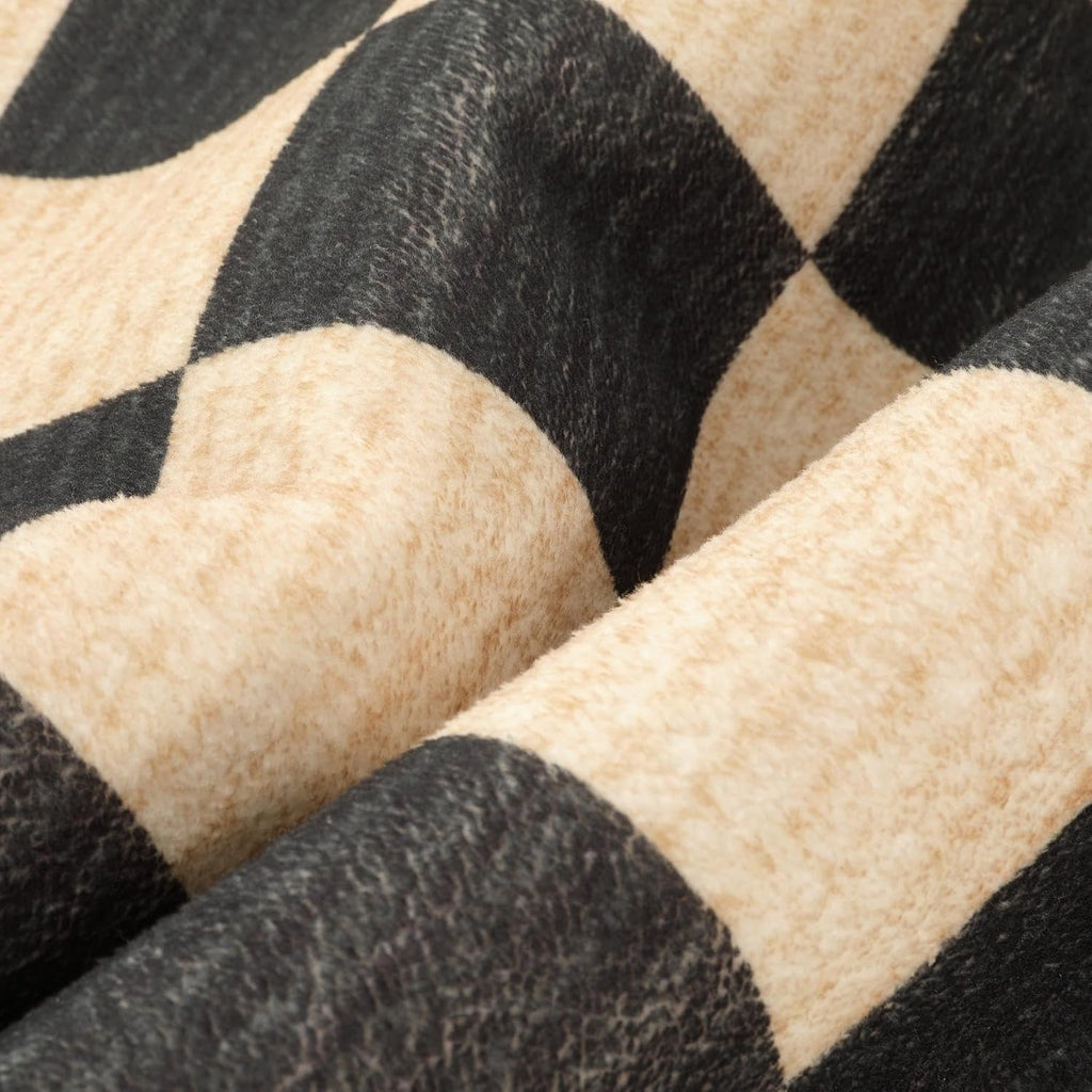 Black Checkered Washable Area Rugs Bedroom