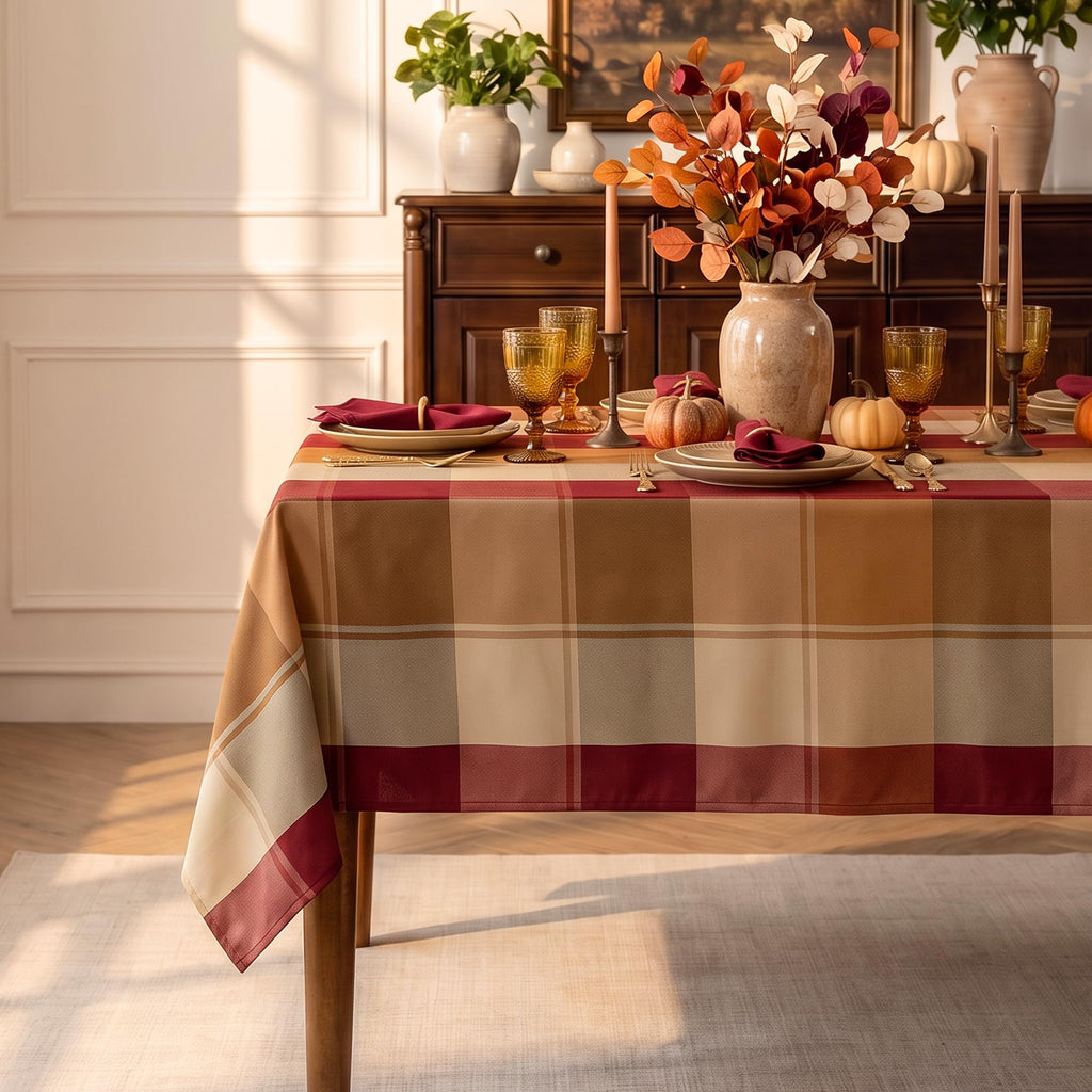 Rectangle Plaid Tablecloth for Thanksgiving, 60x84 inches