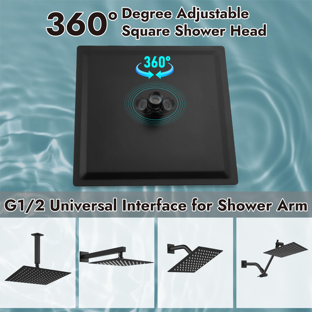 Square Rain Shower Head,High Pressure,Matte Black 10 Inch