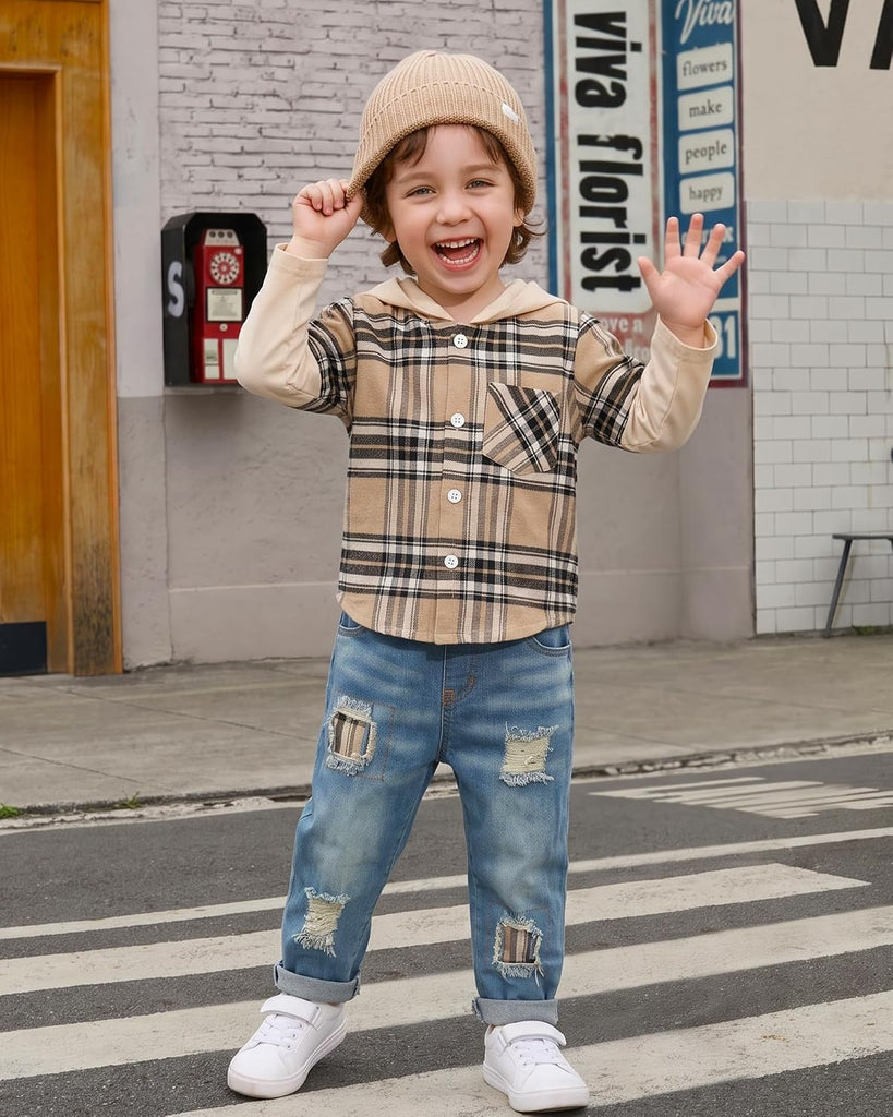 Toddler Baby Boy Clothes Infant Outfit Boys Hoodie Sweatsuit Ripped Jean Fall Winter Little Boy Clothing