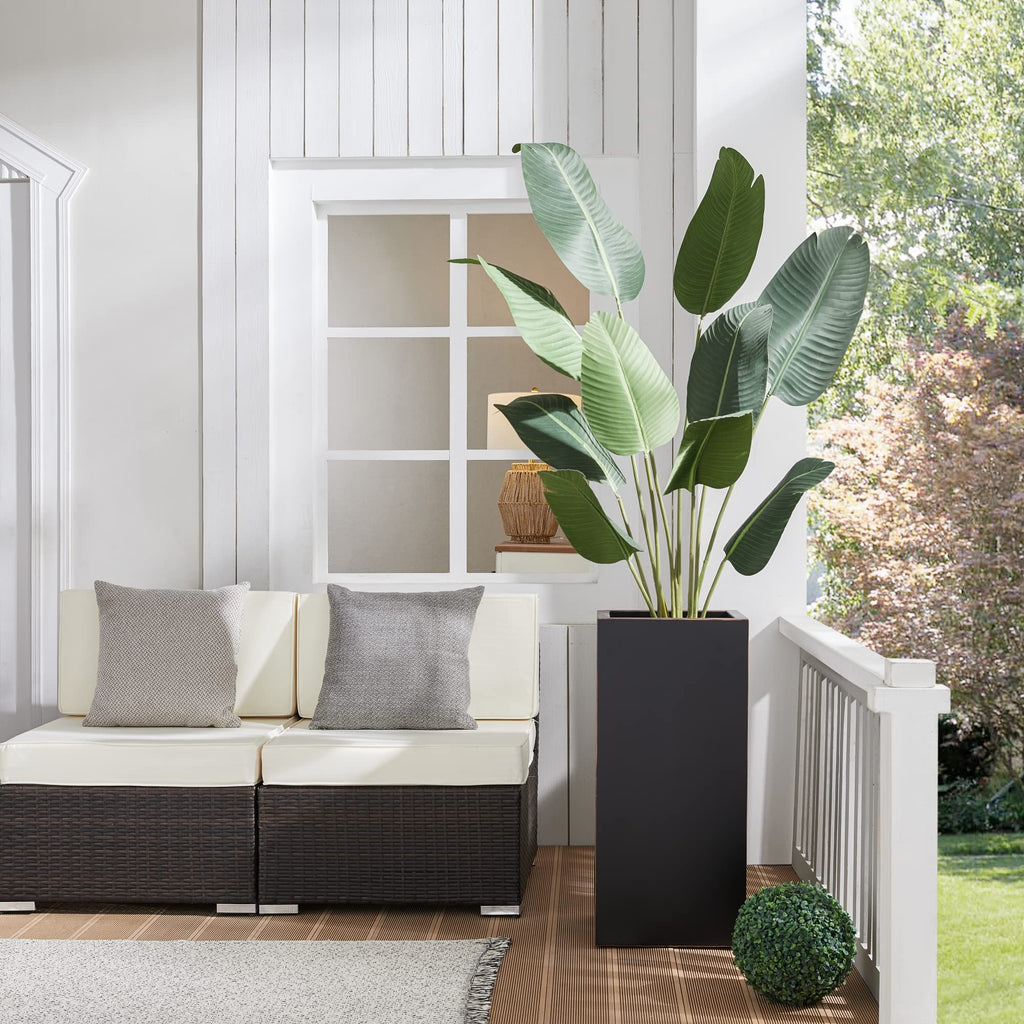14Lx14Wx30H Tall Metallic Heavy Planter for Outdoor Porch/Patio Set of 2