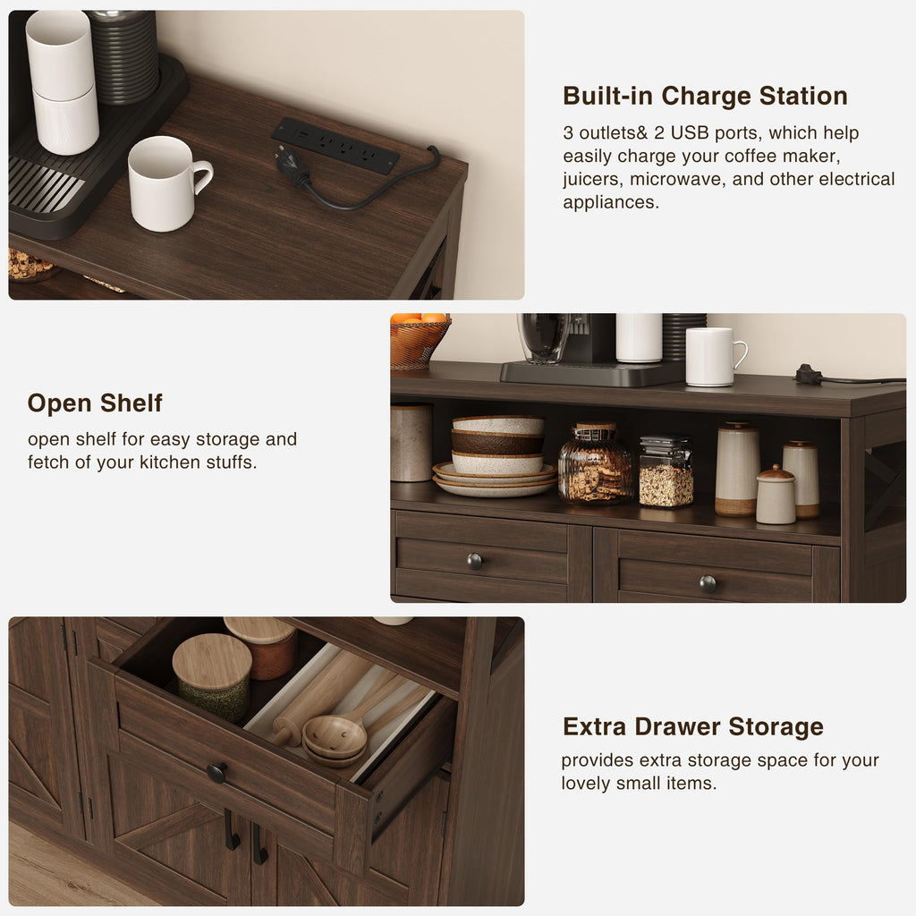 51" Buffet Sideboard Cabinet, Farmhouse Storage Cabinet, Coffee