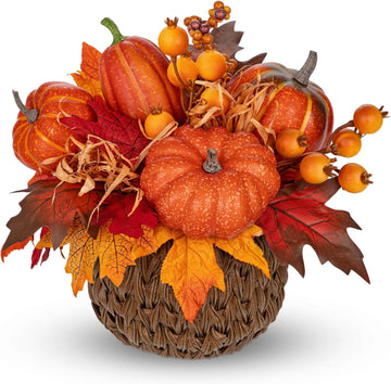 10" Artificial Pumpkin Fall Centerpiece with Woven Basket Centerpiece