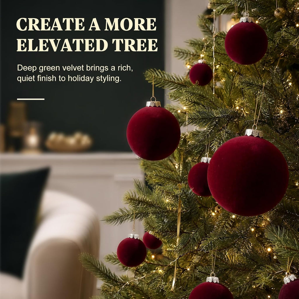 32 Pcs Velvet Christmas Ornaments Set Mixed Flocked Shatterproof Christmas Tree Decorations Plastic Xmas Decorative