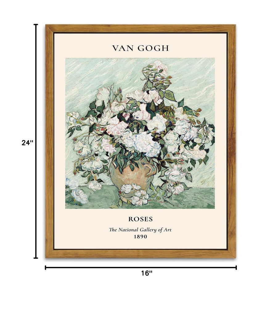 Framed Canvas Print Wall Art, Roses Vincent Van Gogh Painting