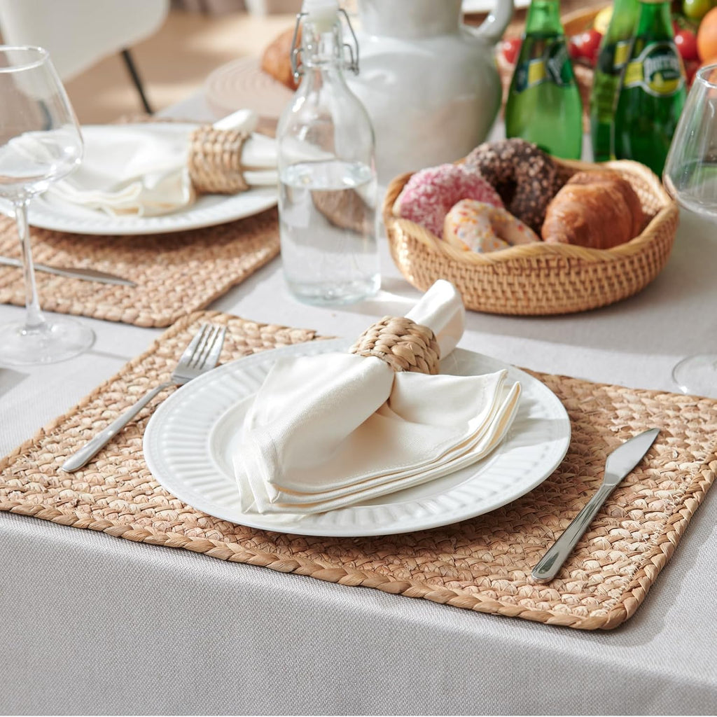 Woven Placemats, 17" x 12" Rattan Table Mats, Natural Water Hyacinth Chargers for Dinner Plates, Wicker - Set of 6