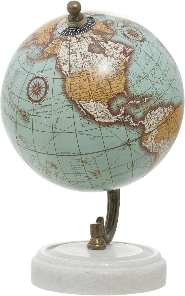 Marble World Map Globe, Globe 5" x 5" x 8", Teal
