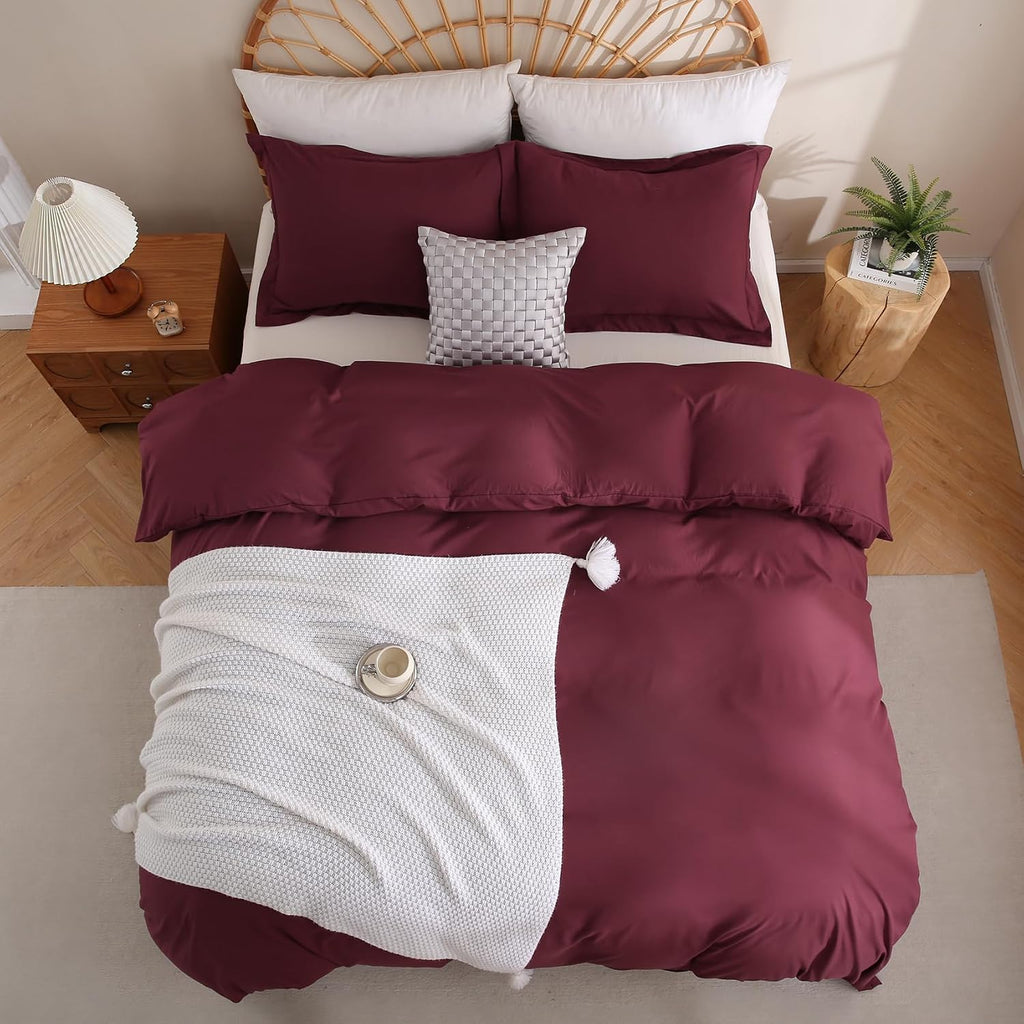 Duvet Cover Set Queen, 3 Piece Duvet Cover with Pillow Shams, Soft Brushed Microfiber Zipper Closure