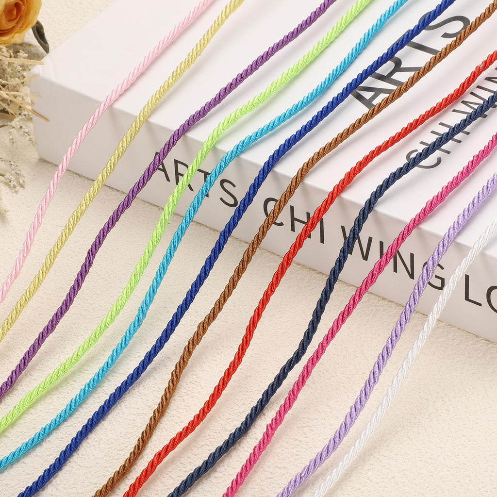 Twisted Cord Trim, 3mm/11 Yard Trim Cord Rope 3-Ply Polyester Silk Twine Braided Rope Decor Graduation, Black