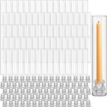 Glass Hurricane Candle Holders Candlestick Bulk 12.6",Clear,36 Set | 2.2" Taper Clear Candlestick Holders, Open Ended