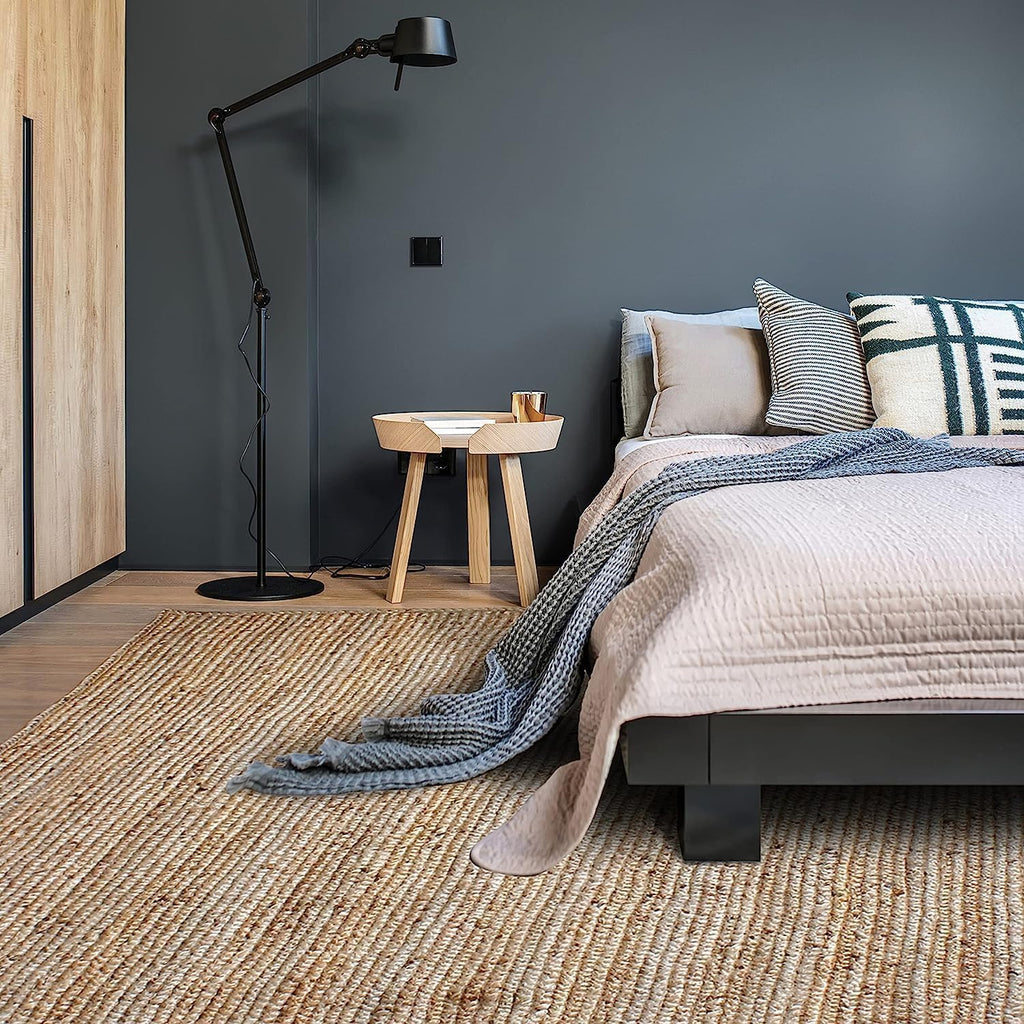 Hand Woven Jute Area Rug 8x10 Feet Rectangle - Handcrafted Braided Design, Indoor & Outdoor Reversible Natural Fiber
