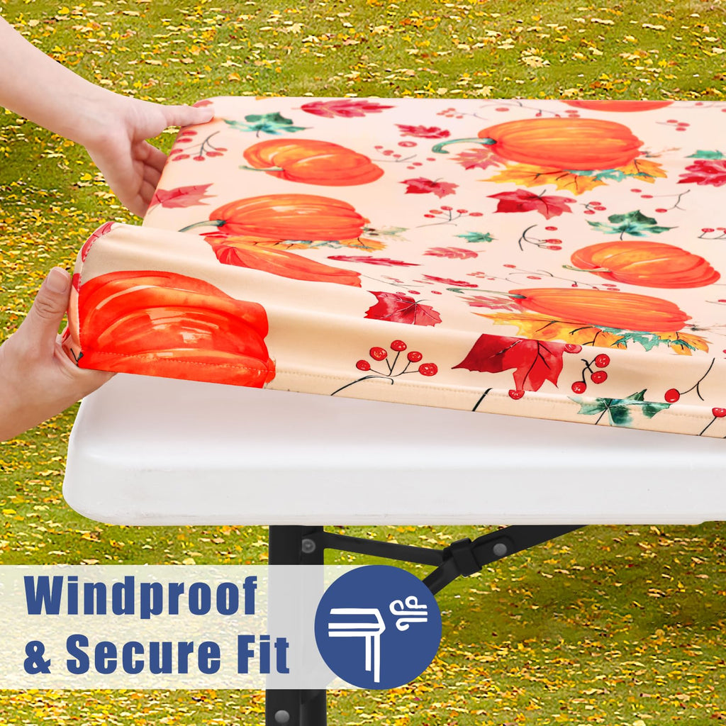 2 Pack Rectangle Spandex 8FT Elastic Fitted Thanksgiving Tablecloth
