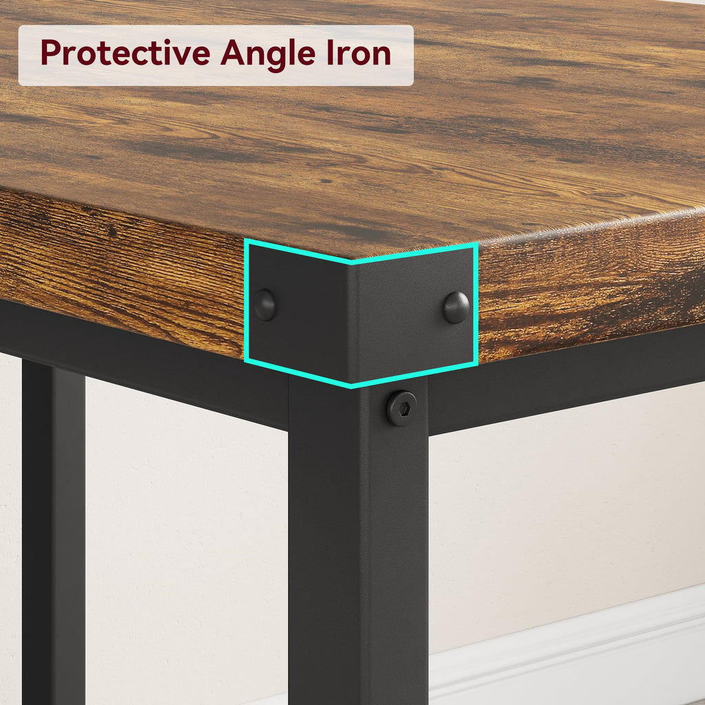 Dining Table Set for 4, Kitchen Table with 2 Metal Wood Benches, Rectangular Room Dining Table Set, 3 Piece Bench