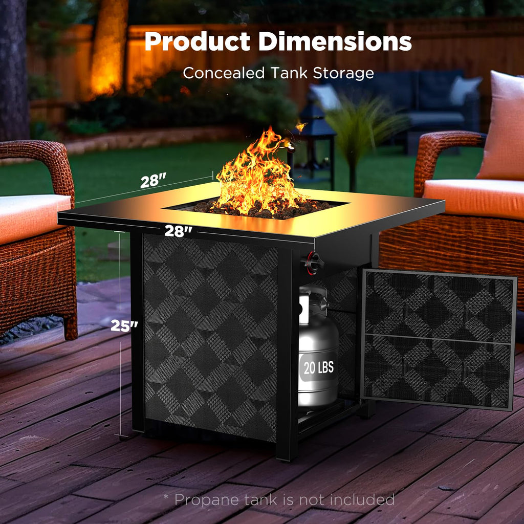Propane Fire Pits 28′′ Outdoor Gas Fire Pit, 50, 000 BTU Square Fire Pit Table with Lava Rocks, 2-in-1 Fire Table with