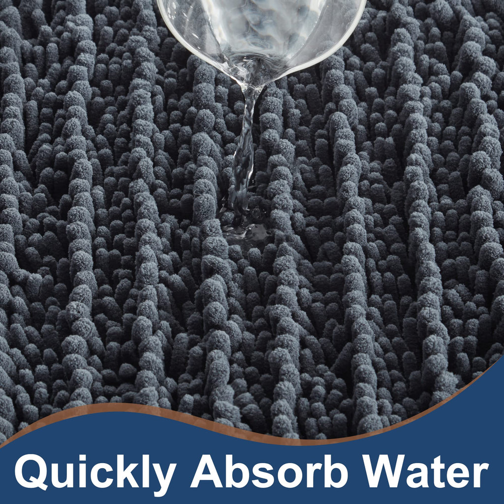 Luxury Chenille Charcoal Grey Bathroom Rugs Sets 2 Piece, Thickened Hot Melt Rubber Bottom Bath Mats Non Slip, Bath