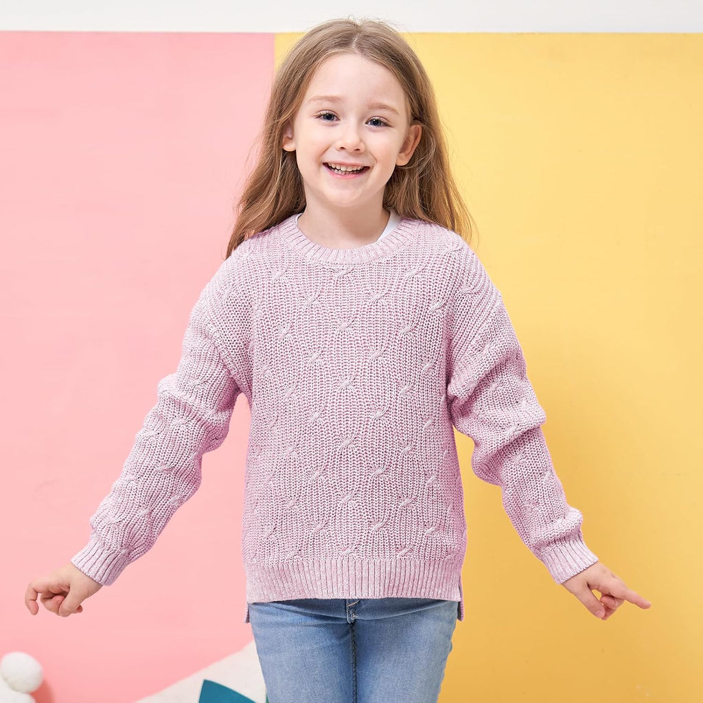 Sweaters Crewneck Long Sleeve Pullover Jumper Cotton Fall Chunky Fancy Cable Knit Sweater with Side Slit